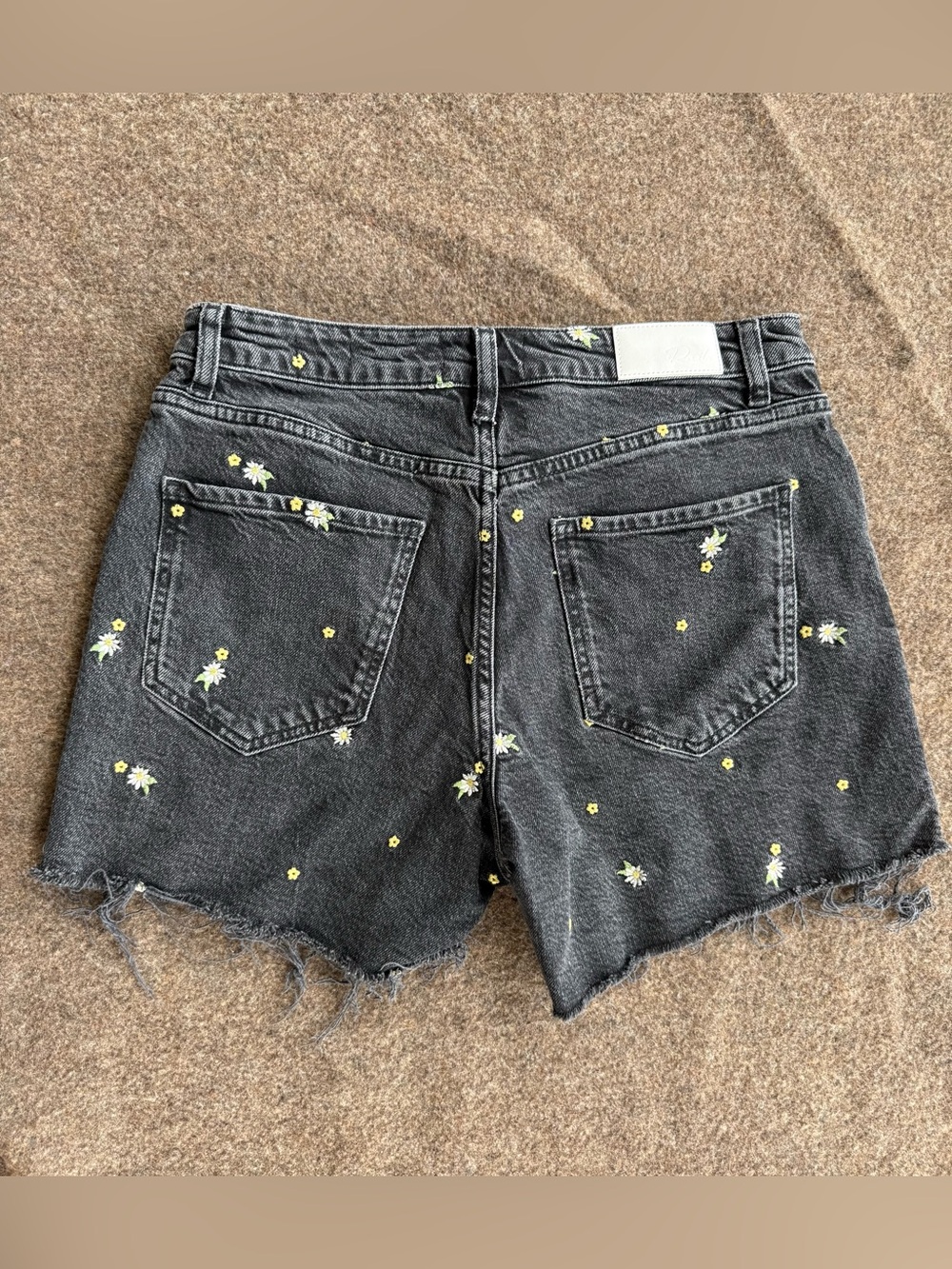 Rails Black Daisy-Embroidered Denim Shorts